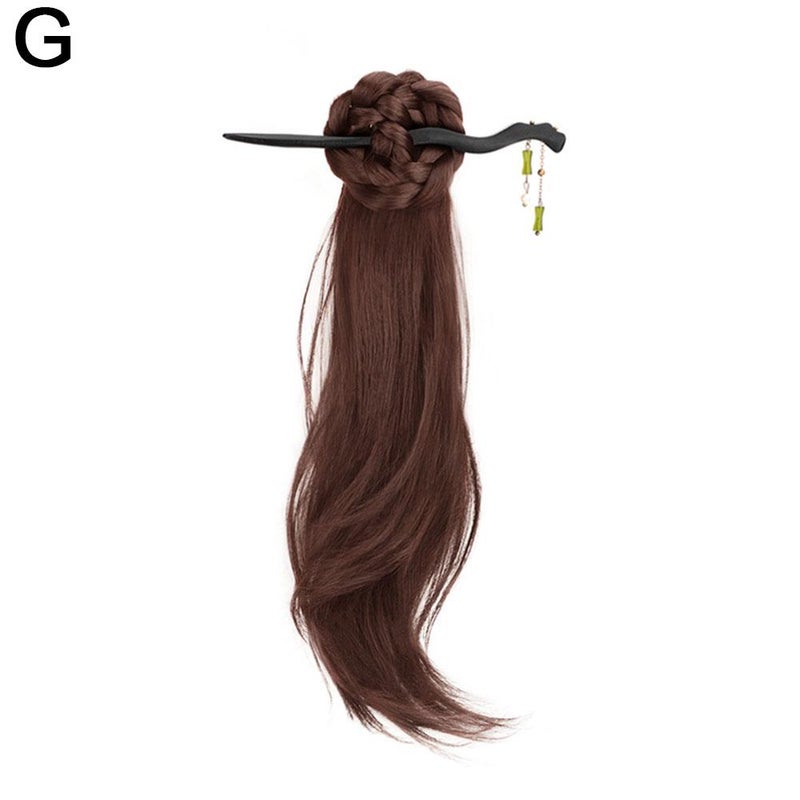 New Chinese style braided ponytail wig for women, ancient style, flower bun hair clip, Hanfu cheongsam braided side tie hairpin braided ponytail